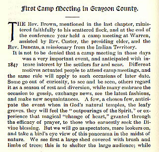 First Camp Meeting in Grayson County story from the book Indian Depredations in Texas by J. W. Wilbarger