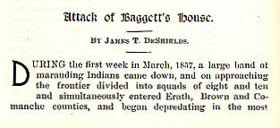 Attack of Baggett's House story from the book Indian Depredations in Texas by J. W. Wilbarger