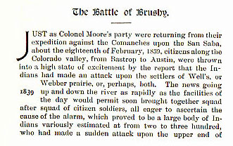 The Battle of Brushy story from the book Indian Depredations in Texas by J. W. Wilbarger