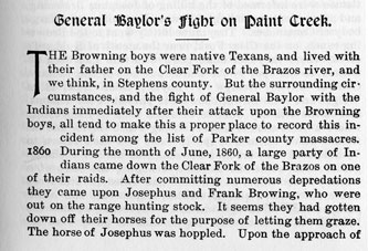 General Baylor's Fight on Paint Creek story from the book Indian Depredations in Texas by J. W. Wilbarger