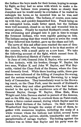 General Baylor's Fight on Paint Creek story from the book Indian Depredations in Texas by J. W. Wilbarger