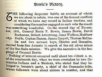 Bowie's Victory story from the book Indian Depredations in Texas by J. W. Wilbarger