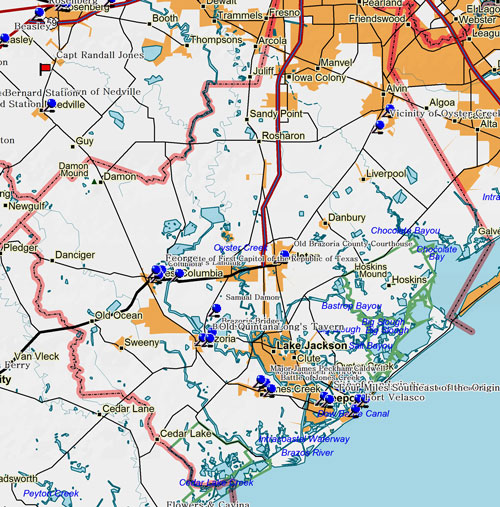 Map of Brazoria County Historic Sites