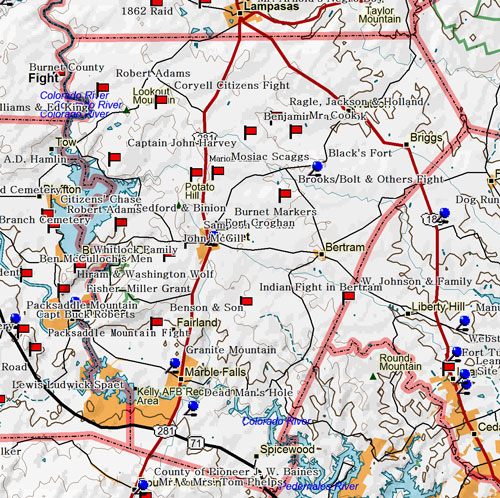 Map of Burnet County Historic Sites