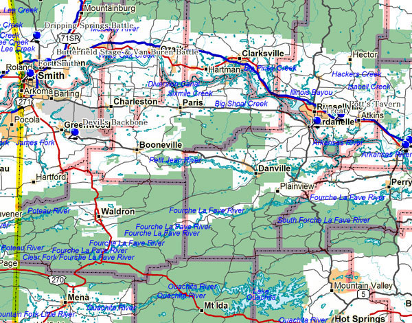 Map of Central Western Arkansas Historical Markers