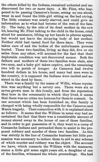 Cameron and Mason Masacre story from the book Indian Depredations in Texas by J. W. Wilbarger