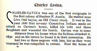 Charles Cavina story from the book Indian Depredations in Texas by J. W. Wilbarger