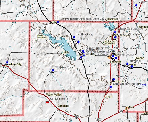 Map of Coke County Historic Sites