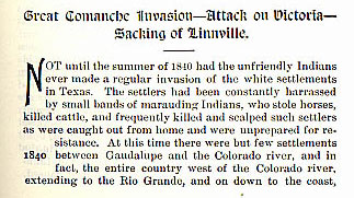 Great Comanche Invasion-Attack on Victoria-Sacking of Linnville story from the book Indian Depredations in Texas by J.W. Wilbarger
