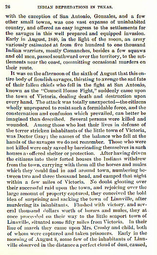 Great Comanche Invasion-Attack on Victoria-Sacking of Linnville story from the book Indian Depredations in Texas by J.W. Wilbarger