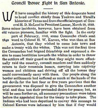 Council House Fight in San Antonio story from the book Indian Depredations in Texas by J. W. Wilbarger