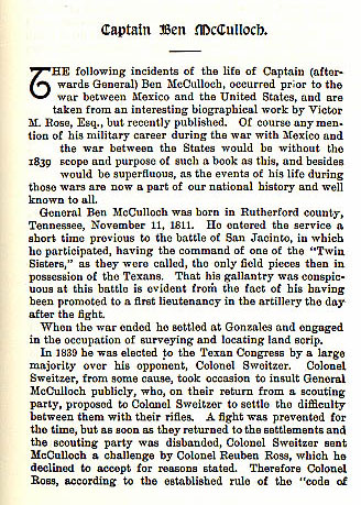 Captain Ben McCulloch story from the book Indian Depredations in Texas by J. W. Wilbarger