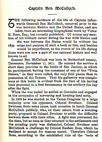 Captain Ben McCulloch story from the book Indian Depredations in Texas by J. W. Wilbarger