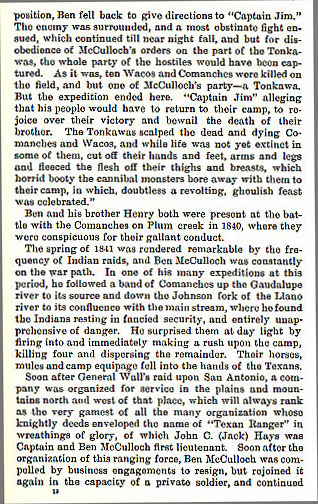 Captain Ben McCulloch story from the book Indian Depredations in Texas by J. W. Wilbarger