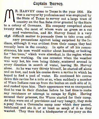 Captain Harvey story from the book Indian Depredations in Texas by J. W. Wilbarger
