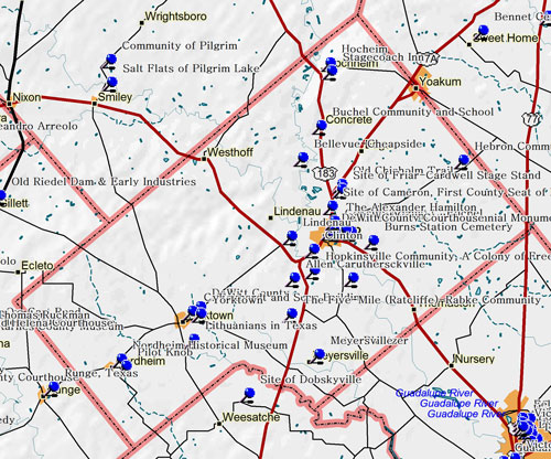 Map of Dewitt County Historic Sites