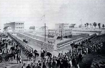 Picture of the Execution of the 38 Sioux Indians at Mankato in December 1862