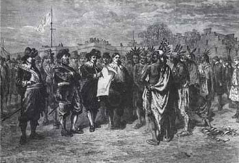 Picture of Dutch Envoys Discussing a Treaty with the Indians at Fort Amsterdam