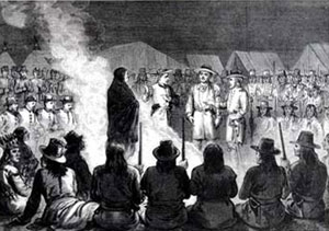 Picture of the Grand Council held at General Crook's headquarters on Goose Creek, 15 June 1876