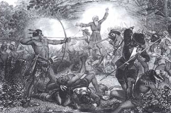 Picture of General Geoffe repulsing the Indians at Hadley Mountain during King Philip's War