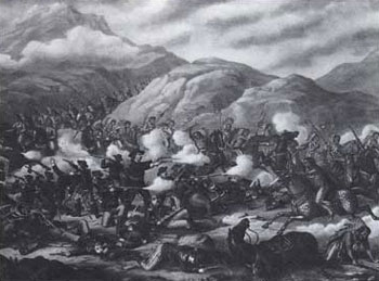 Picture of a lithograph potraying one of the most famous battles of the time, the Little Bighorn