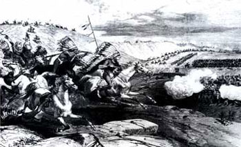Picture of General Crook's battle on the Rosebud River in Montana