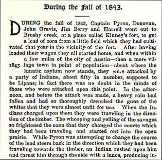 During the Fall of 1843 story from the book Indian Depredations in Texas by J. W. Wilbarger