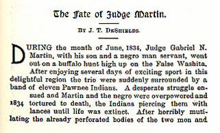 The Fate of Judge Martin story from the book Indian Depredations in Texas by J. W. Wilbarger