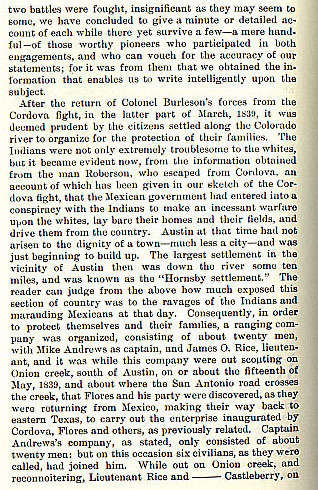 The Flores Fight story from the book Indian Depredations in Texas by J. W. Wilbarger