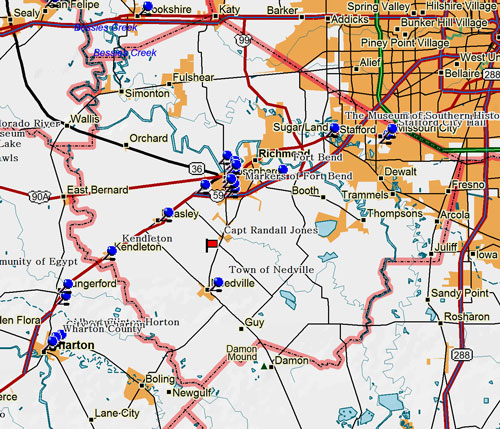 Map of Fort Bend County Historic Sites