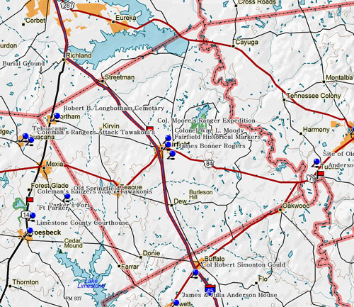 Map of Freestone County Historic Sites