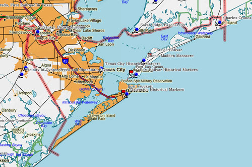 Map of Galveston County Historic Sites