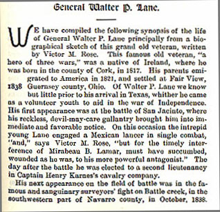 General Walter P. Lane story from the book Indian Depredations in Texas by J. W. Wilbarger