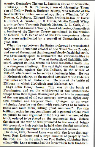General Walter P. Lane story from the book Indian Depredations in Texas by J. W. Wilbarger