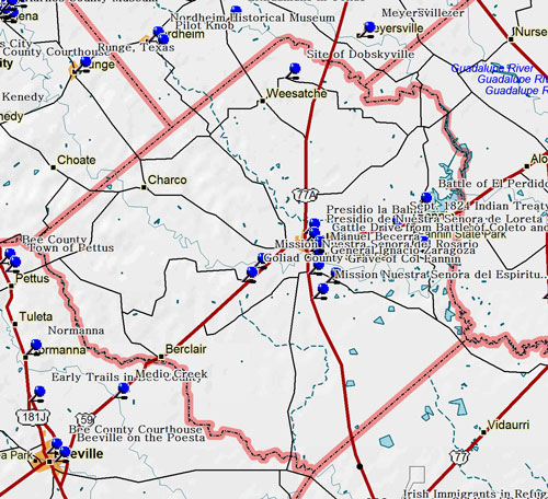 Map of Goliad County Historic Sites