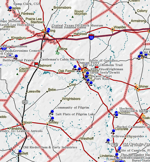 Map of Gonzales County Historic Sites