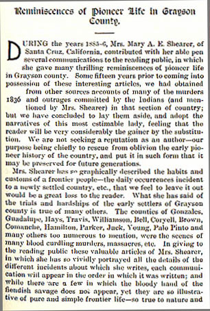 Reminiscences of Pioneer Life in Grayson County