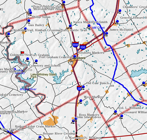 Map of Hill County Historic Sites