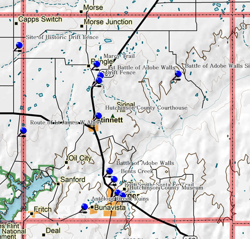 Map of Hutchinson County Historic Sites