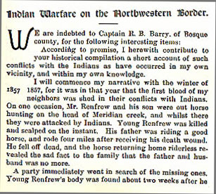 Indian Warfare on the Northwestern Border story from the book Indian Depredations in Texas by J. W. Wilbarger