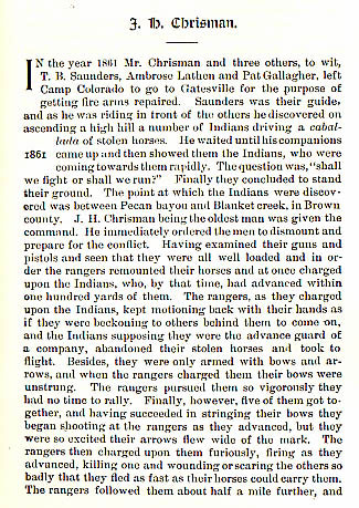 J.H. Chrisman story from the book Indian Depredations in Texas by J. W. Wilbarger