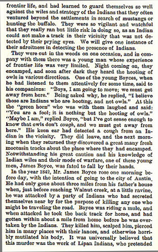 James Boyce story from the book Indian Depredations in Texas by J. W. Wilbarger