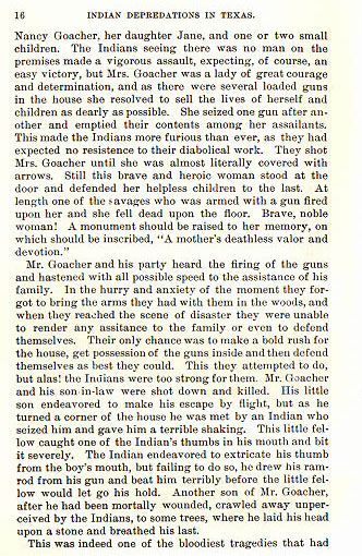 James Goacher story from the book Indian Depredations in Texas by J. W. Wilbarger