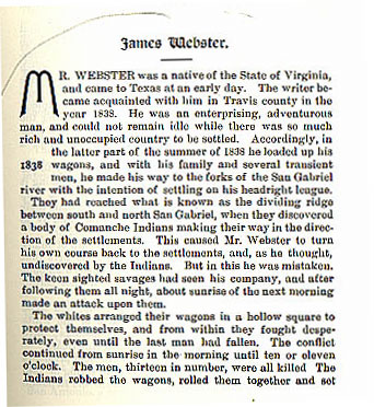 James Webster story from the book Indian Depredations in Texas by J. W. Wilbarger