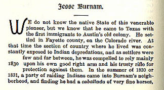 Jesse Burnham story from the book Indian Depredations in Texas by J. W. Wilbarger