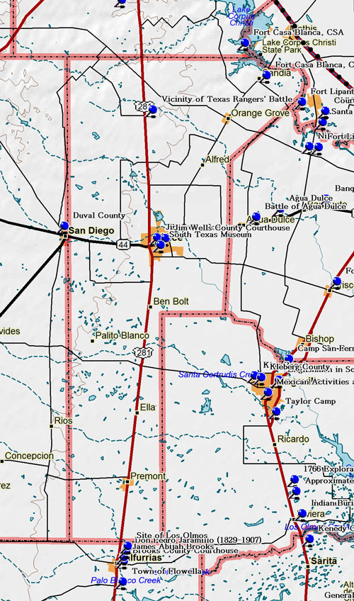 Map of Jim Wells County Historic Sites