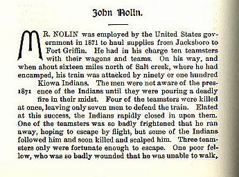 John Nolin story from the book Indian Depredations in Texas by J. W. Wilbarger