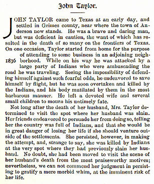 John Taylor story from the book Indian Depredations in Texas by J. W. Wilbarger