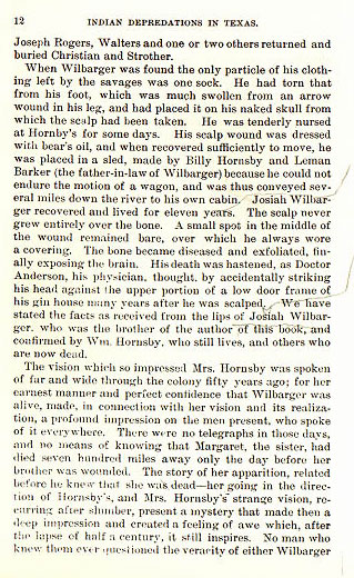 Josiah Wilbarger story from the book Indian Depredations in Texas by J. W. Wilbarger