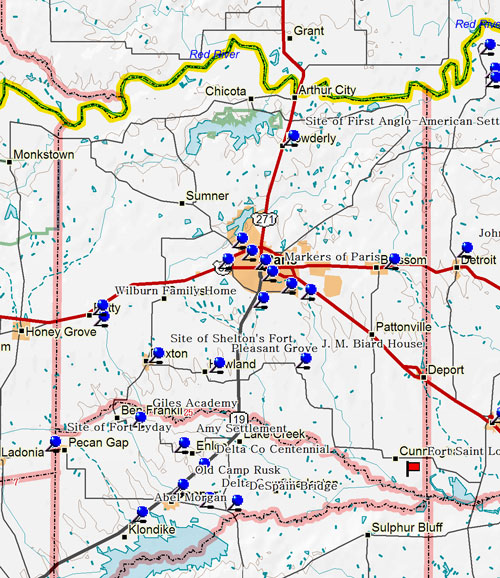 Map of Lamar County Historic Sites